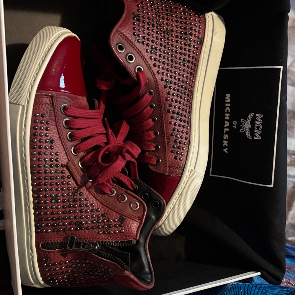 MCM Burgundy Studded High-Tops